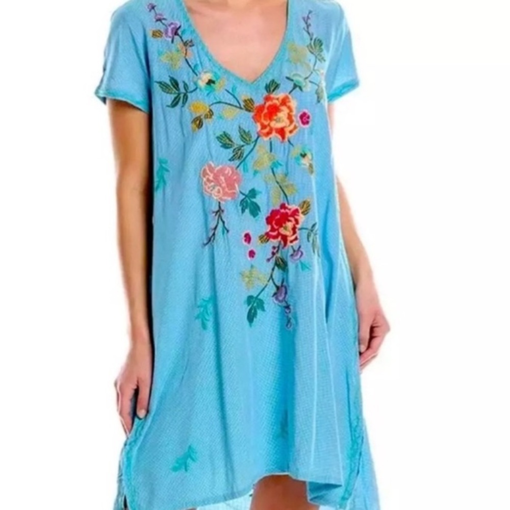 Johnny Was Adele Drape Tunic Dress embroidered floral tropical‎ size small NWT
